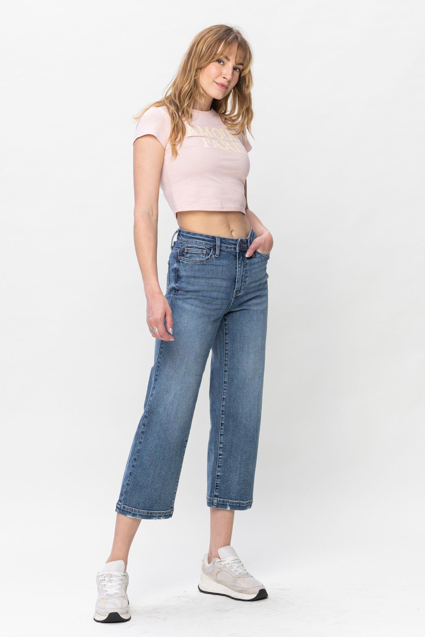 Betty High Rise Vintage Wash Wide Leg Crop Jeans C&M