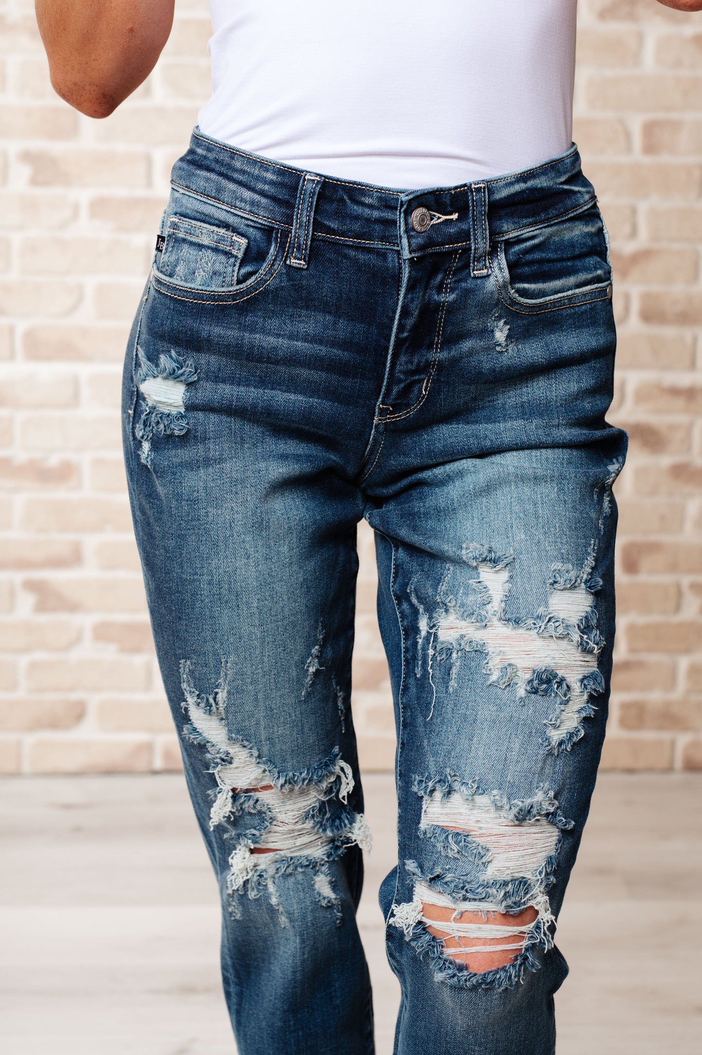 Danny Mid Rise Cuffed Destroyed Boyfriend Jeans