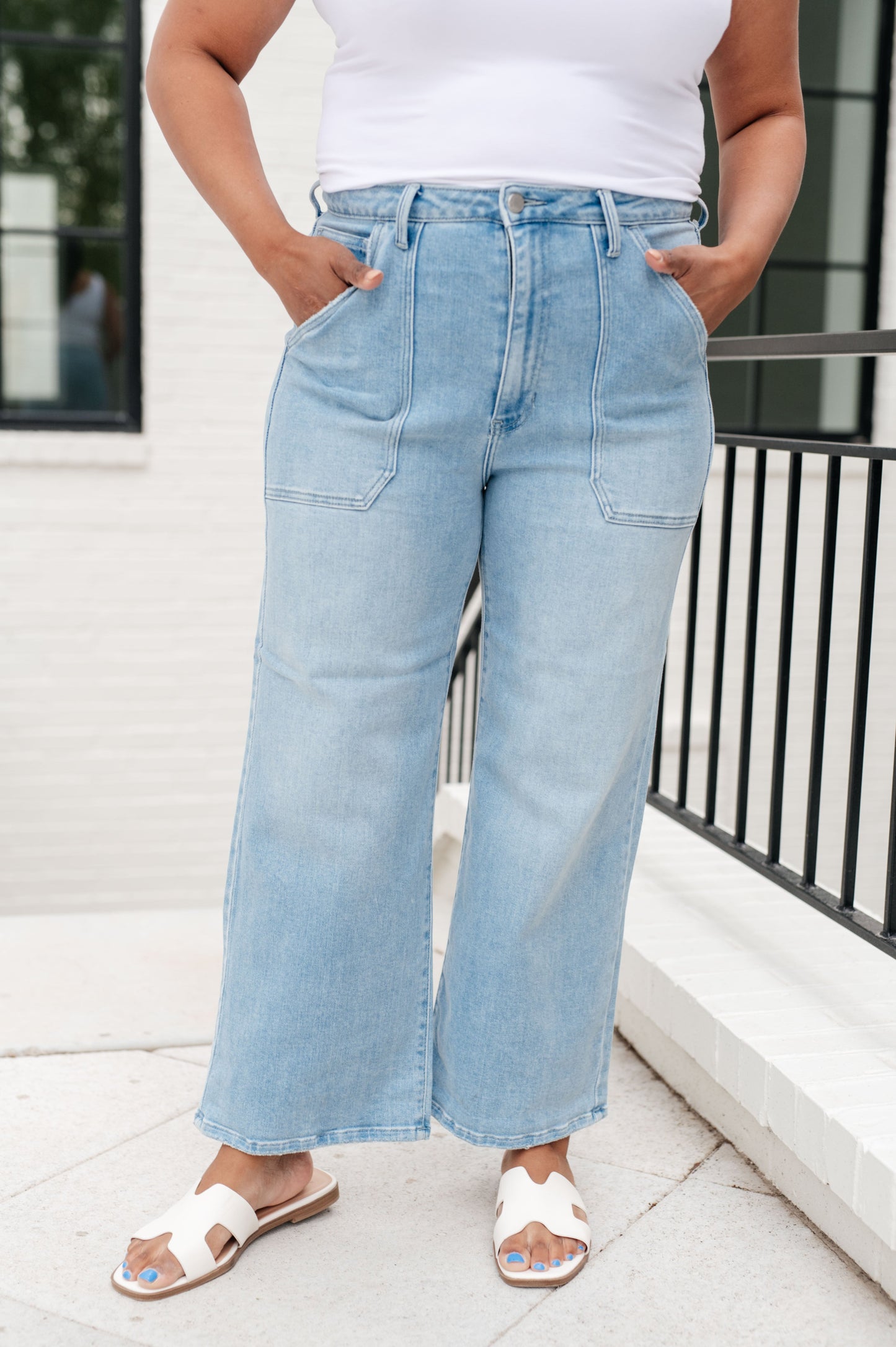 PREORDER: Patch Pocket Wide Leg Jeans in Four Colors