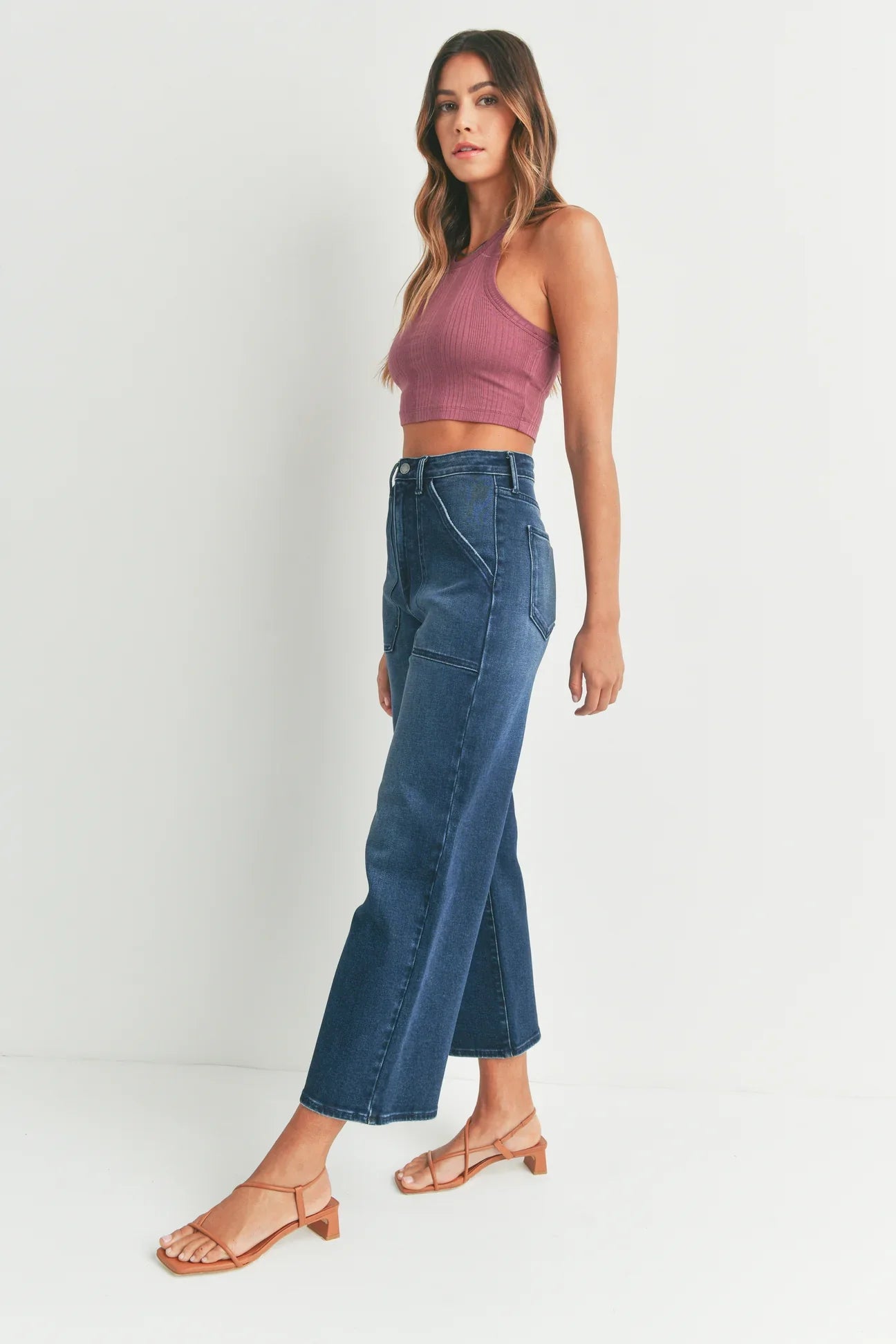 PREORDER: Patch Pocket Wide Leg Jeans in Four Colors