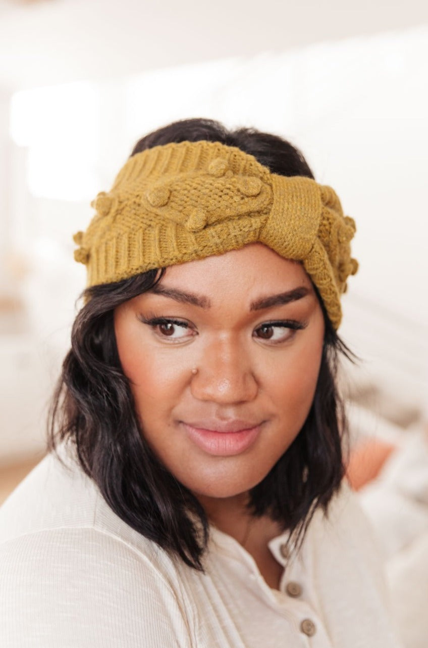 Pom Knit Head Wrap in Mustard