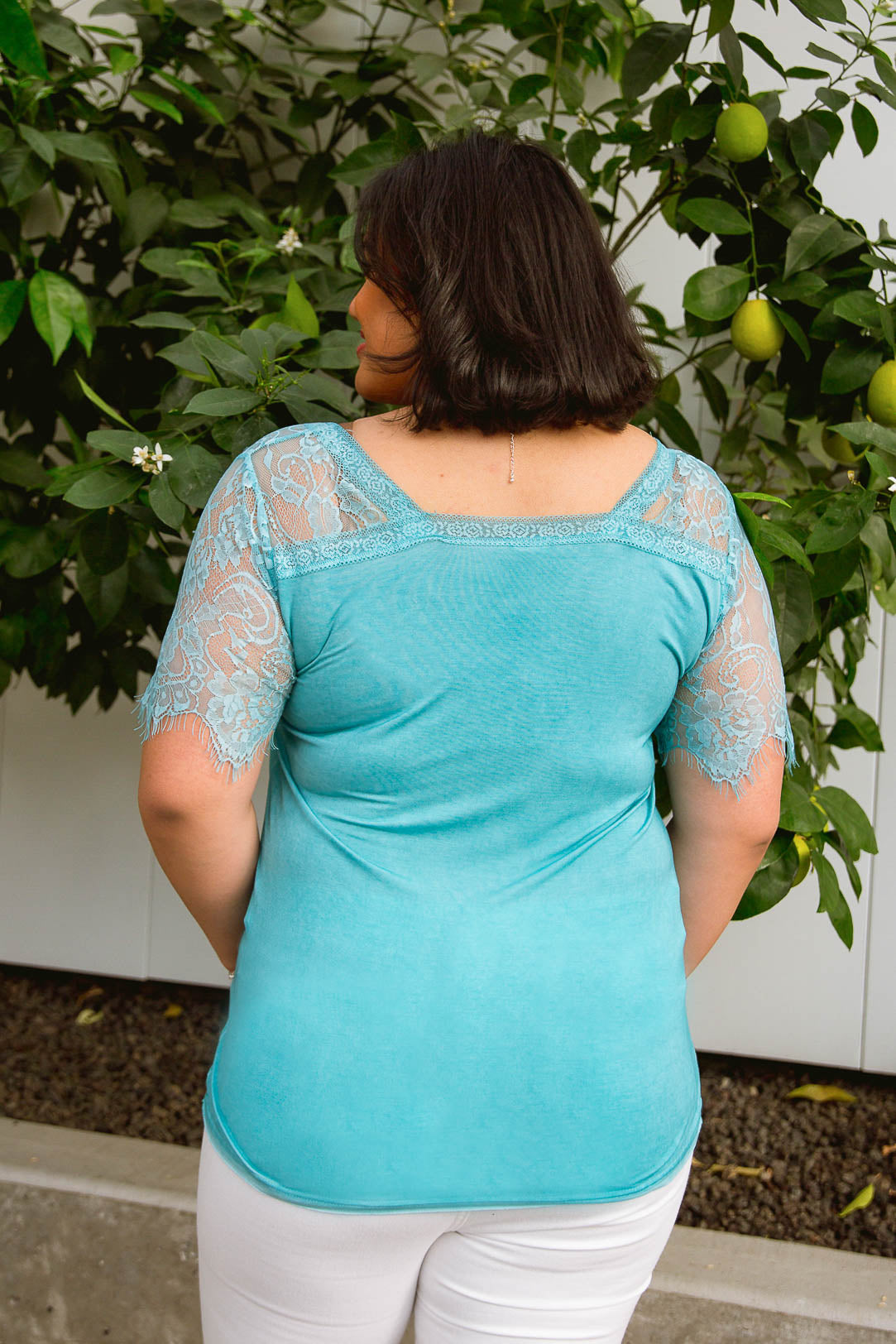 A Little Bit of Lace Top In Aqua