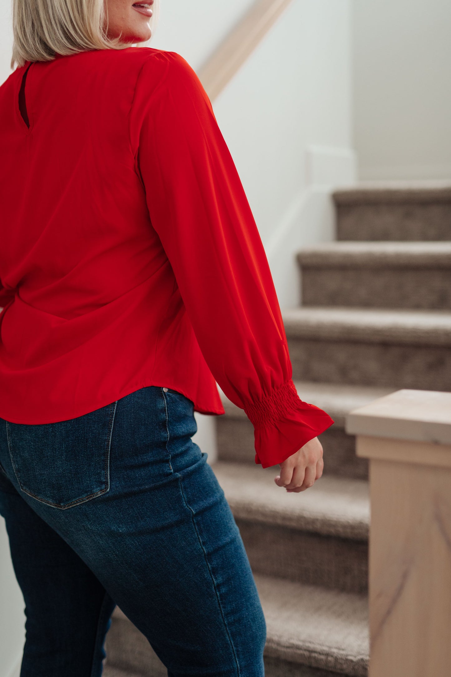 Peaceful Moments Smocked Sleeve Blouse in Red