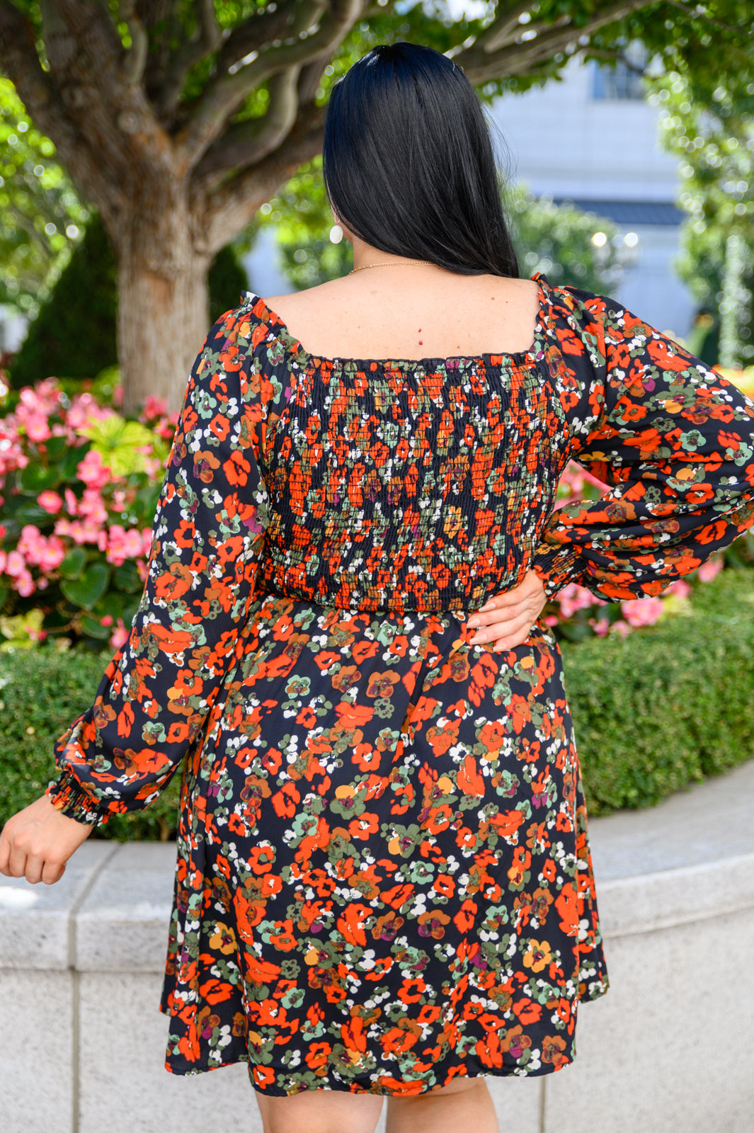 Bet On It Shirred Long Sleeve Floral Dress