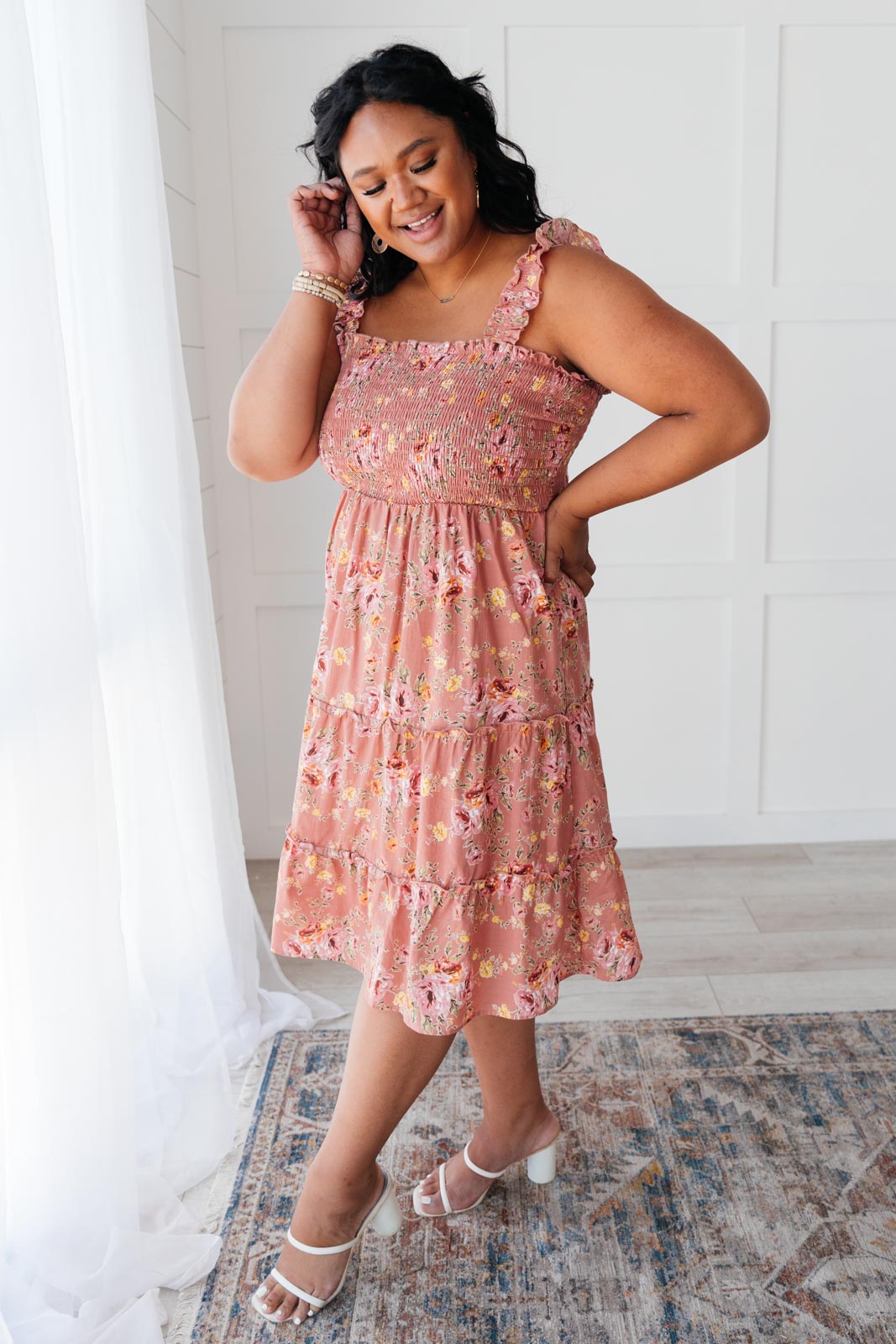 Blushing Beauty Smocked Midi Dress