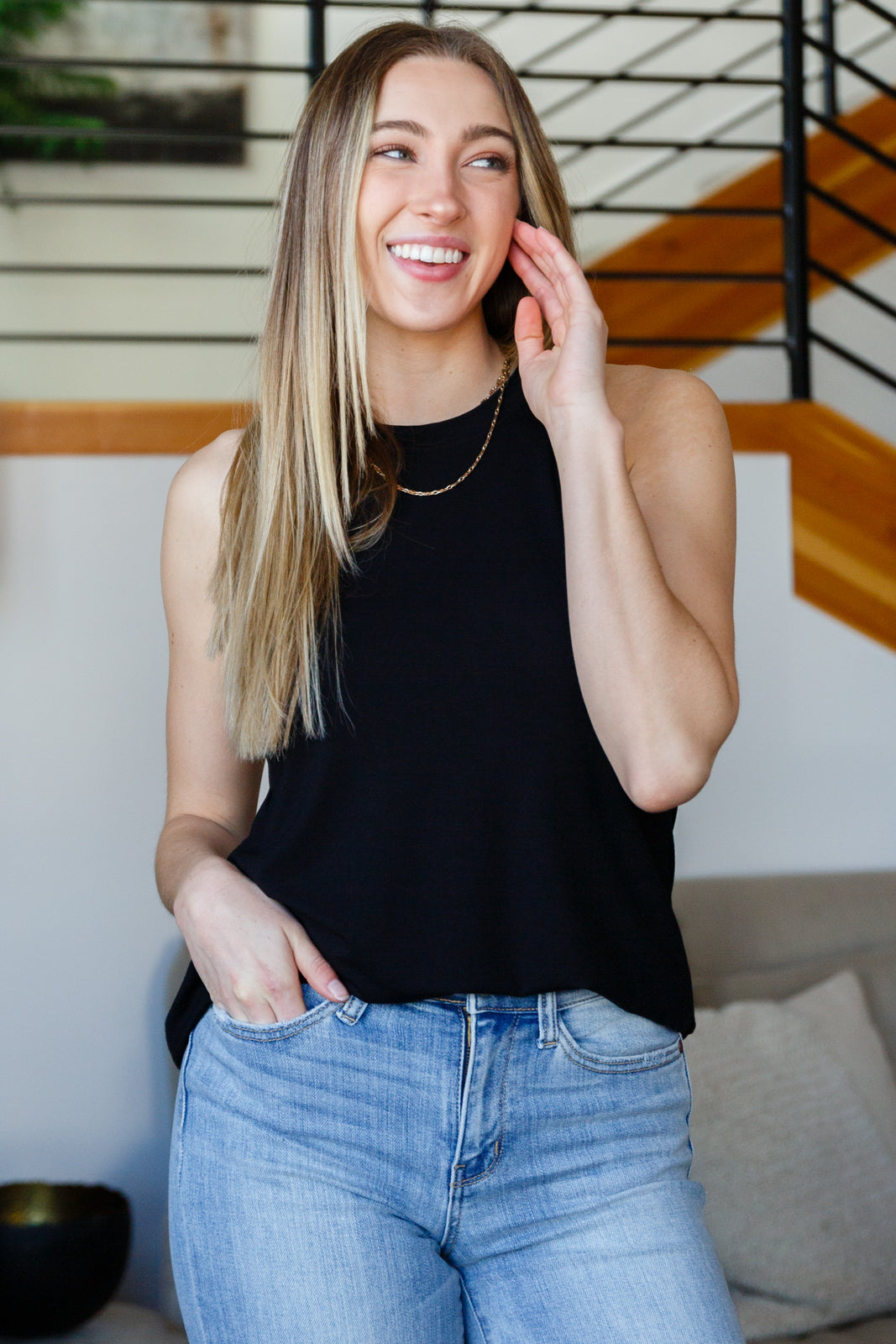 Can't Wait For Spring Hi-Low Sleeveless Top in Black