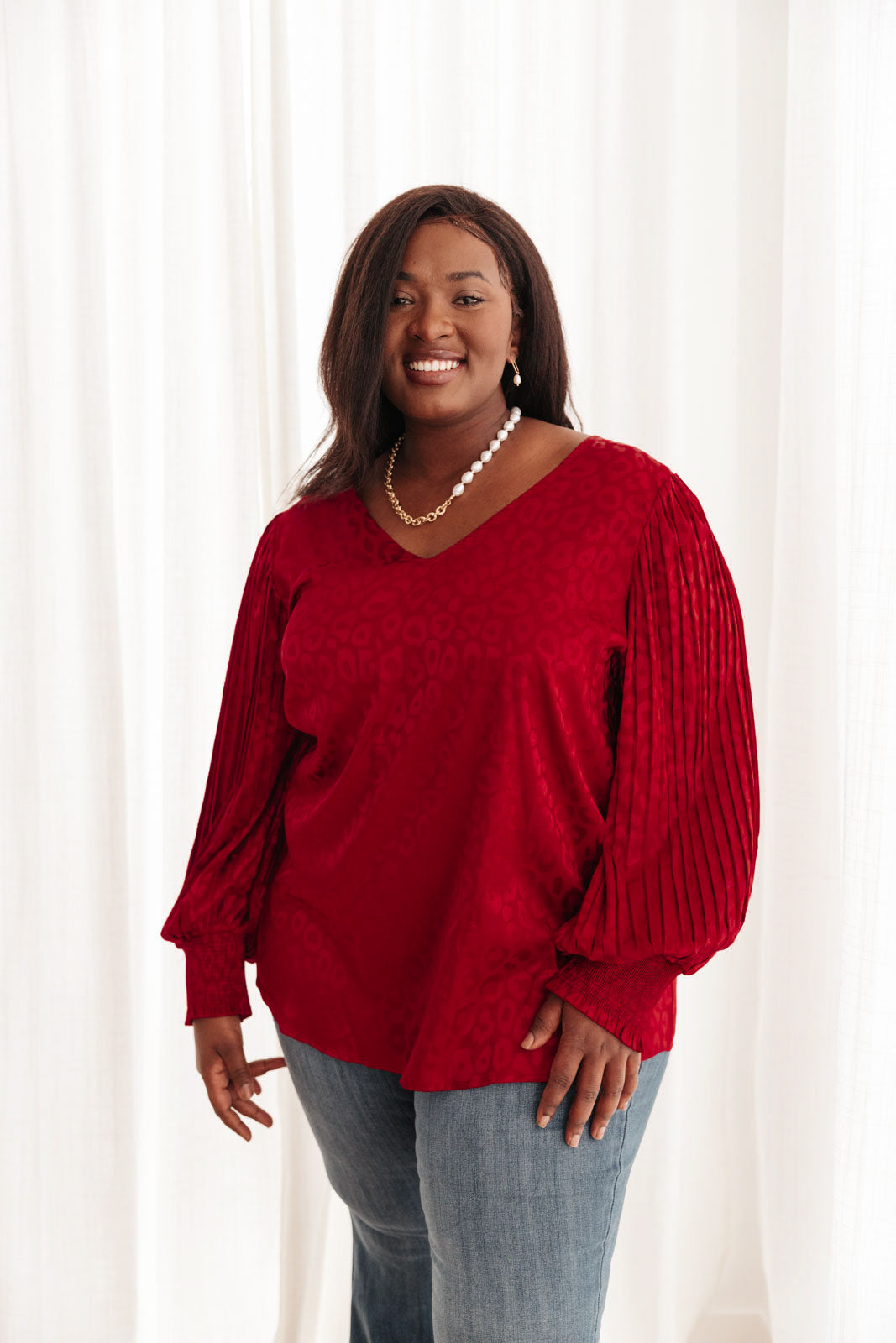 Cityscape Blouse In Burgundy