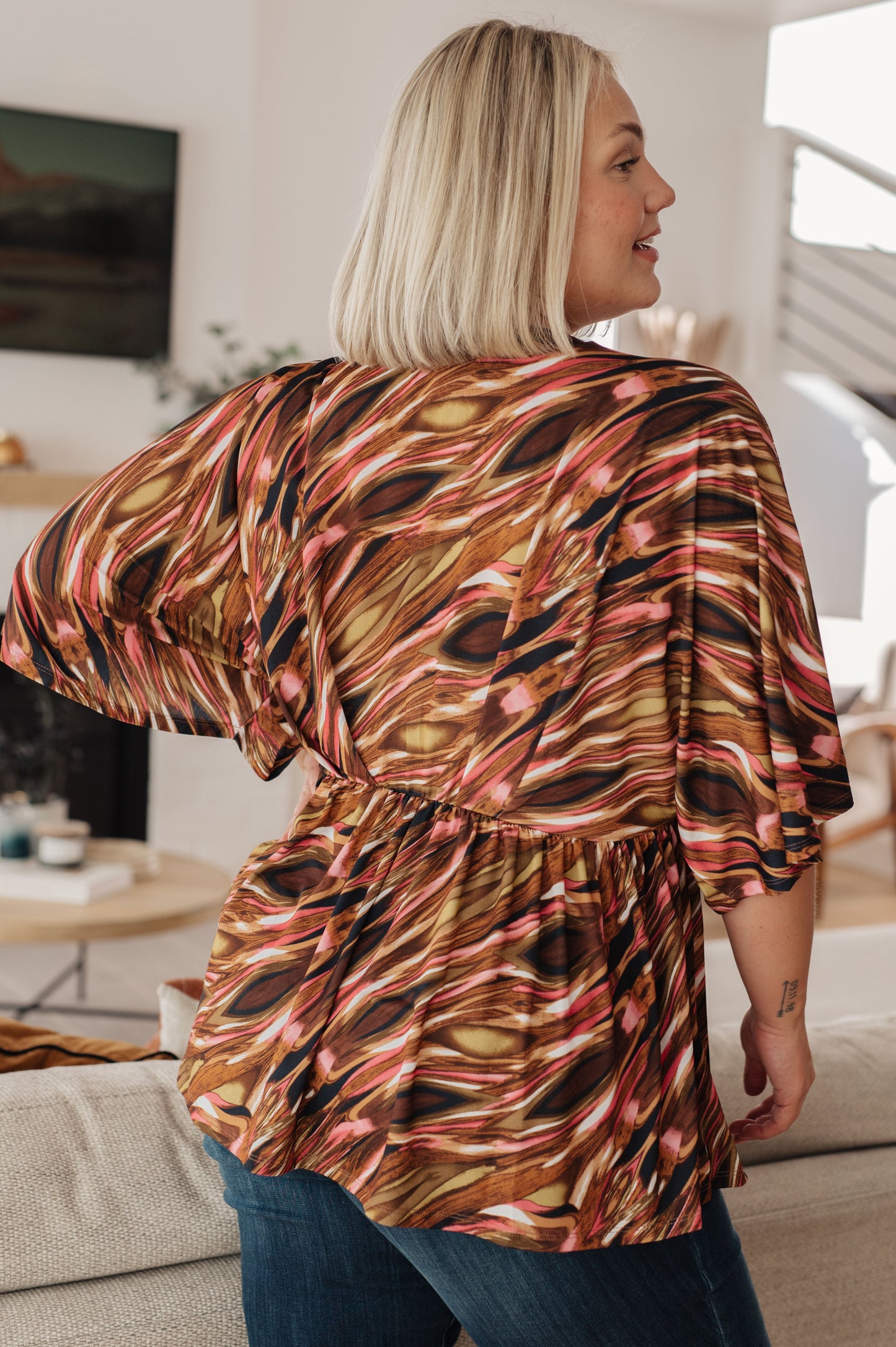 Dearest Dreamer Peplum Top in Abstract Mocha