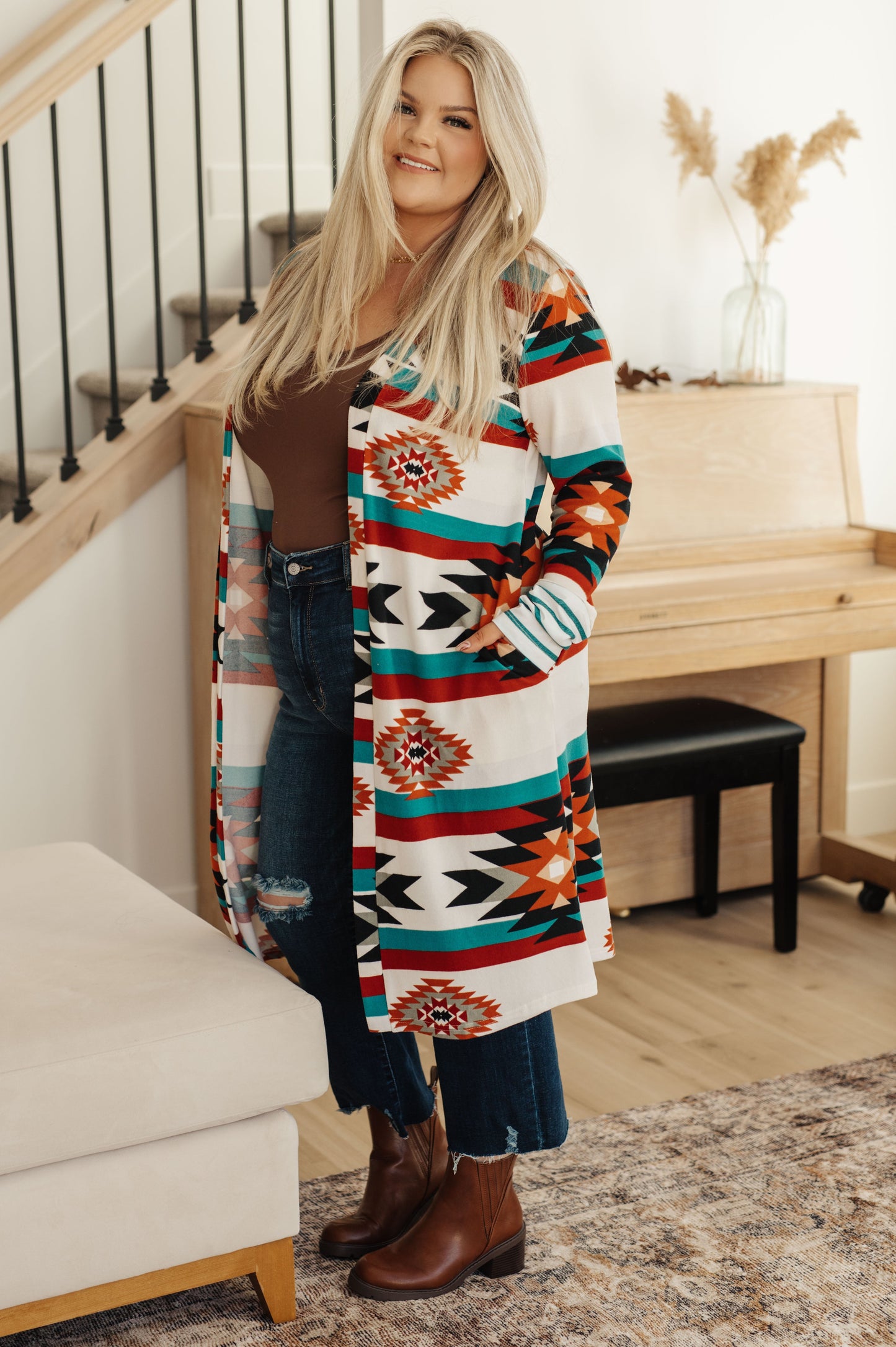 Desert Winter Aztec Print Long Cardigan