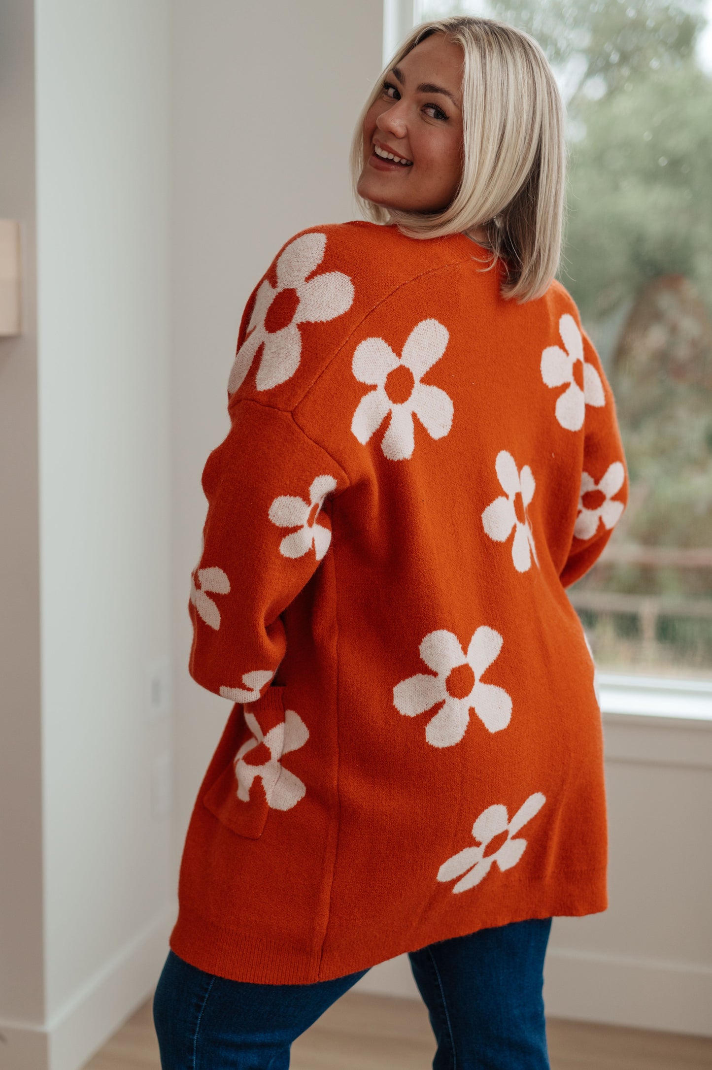 Enough Anyways Floral Cardigan in Burnt Orange