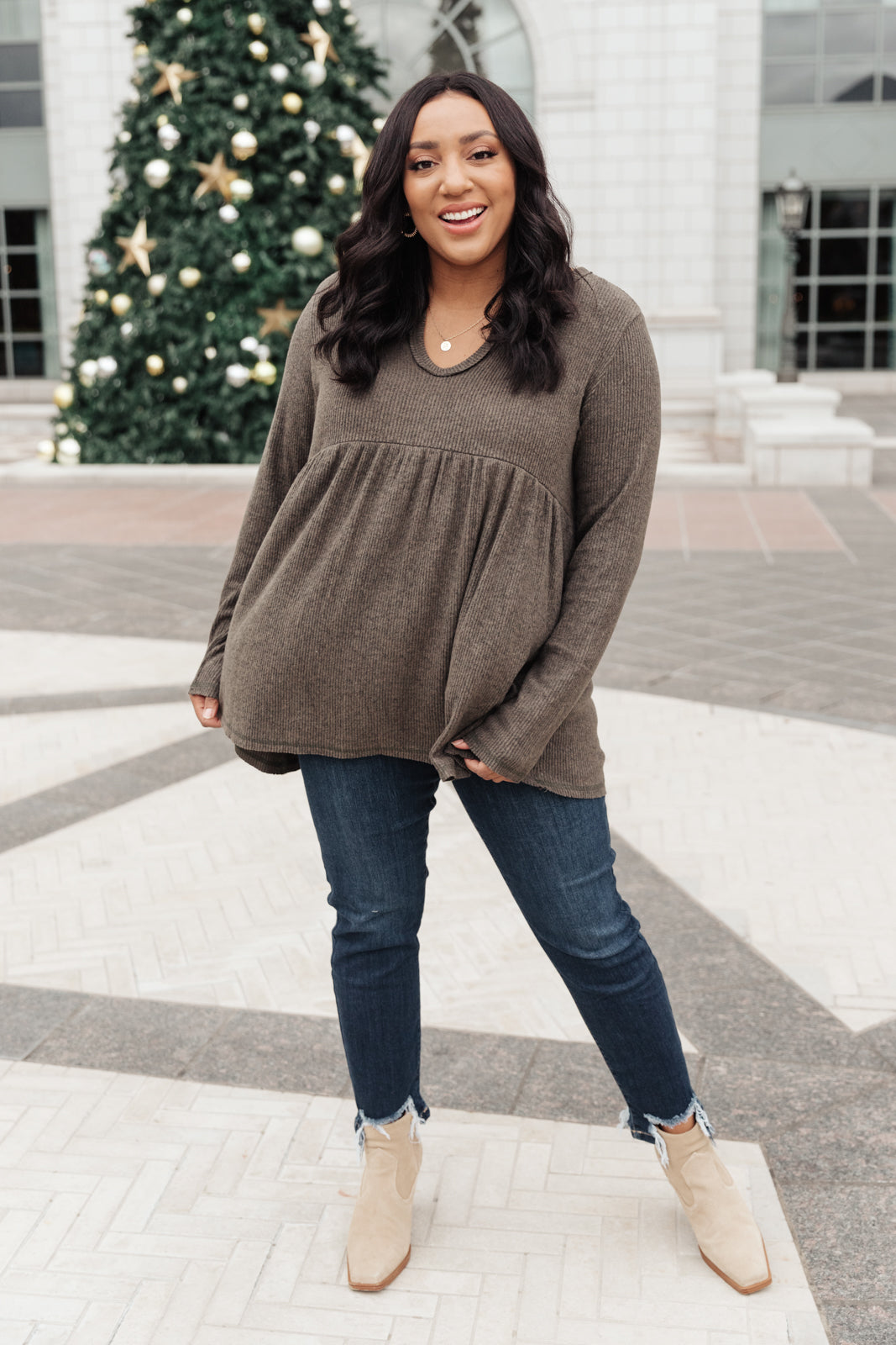 Giddy Up Babydoll Tee in Olive