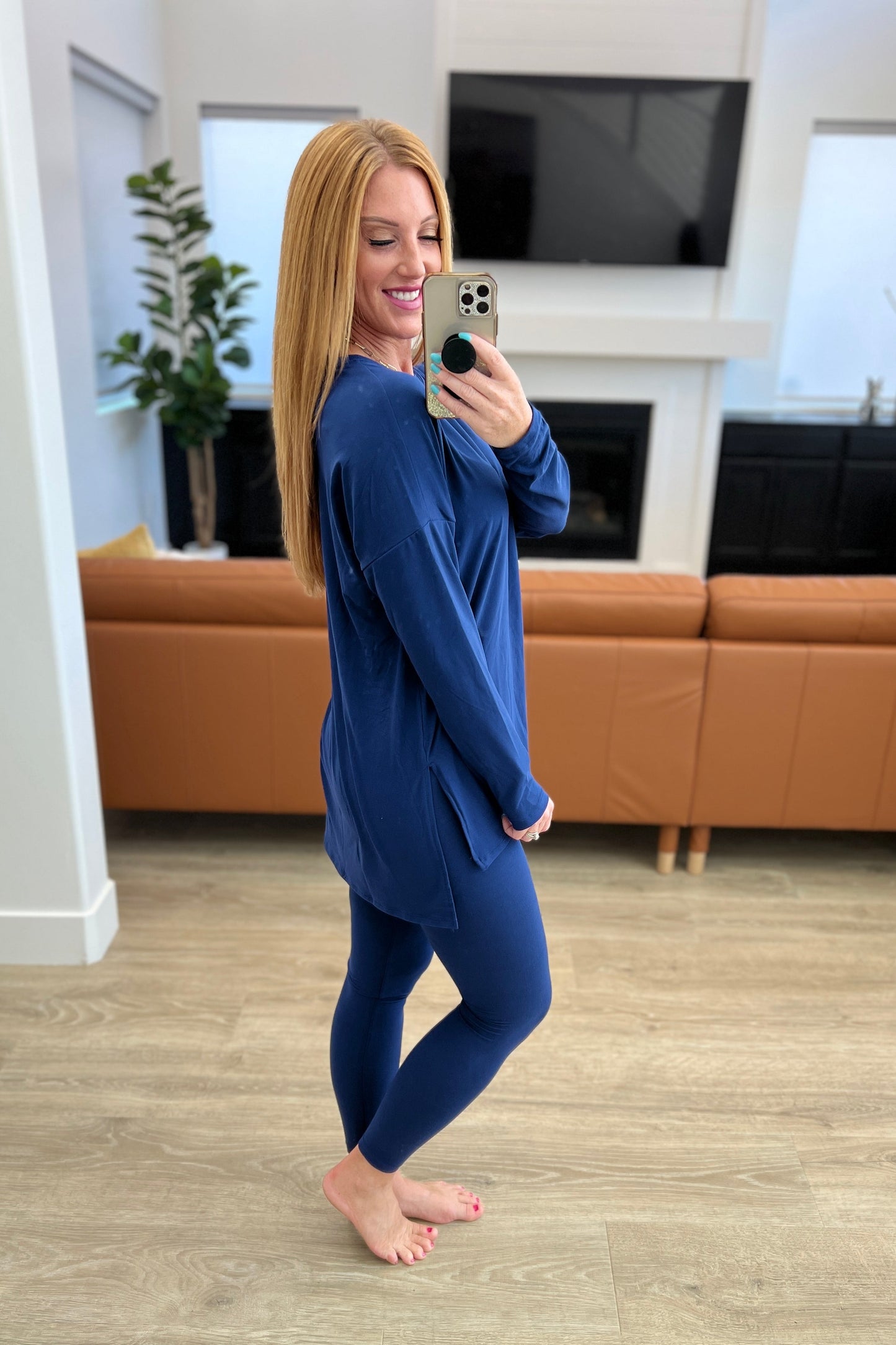 Buttery Soft Long Sleeve Loungewear Set in Light Navy