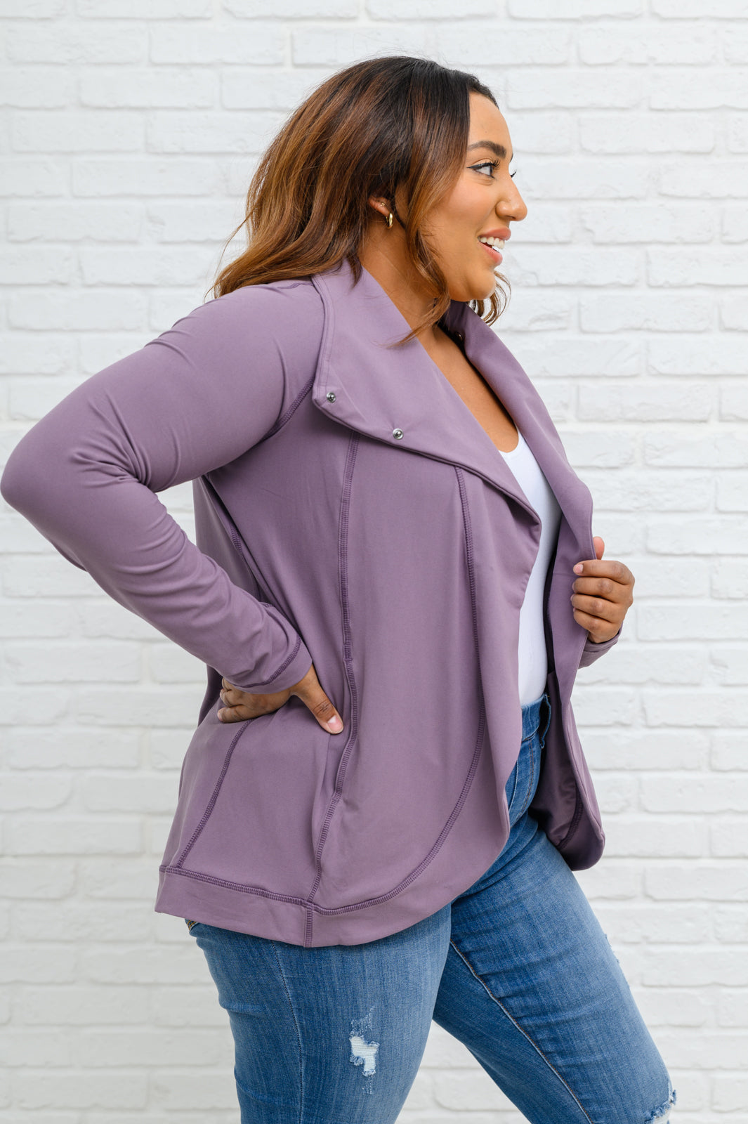 Janie Asymmetric Cowl Neck Jacket In Mulberry