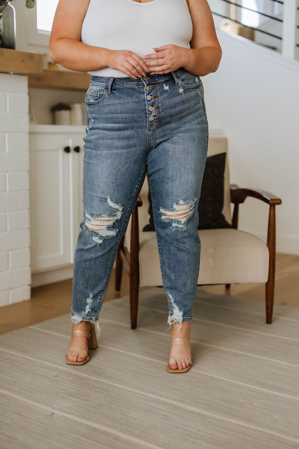 Josie High Rise Button Fly Boyfriend Jeans