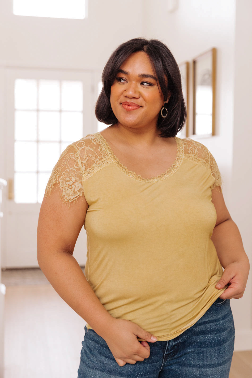 Lovely Lace Tee In Yellow