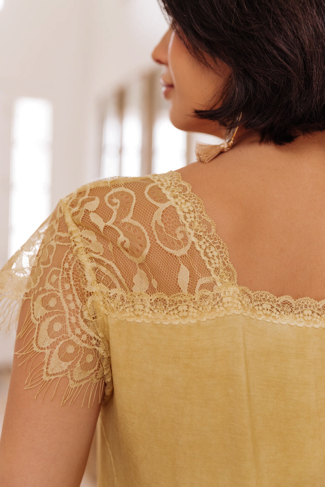 Lovely Lace Tee In Yellow