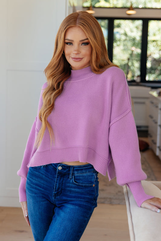 Mags Side Slit Cropped Sweater in Mauve