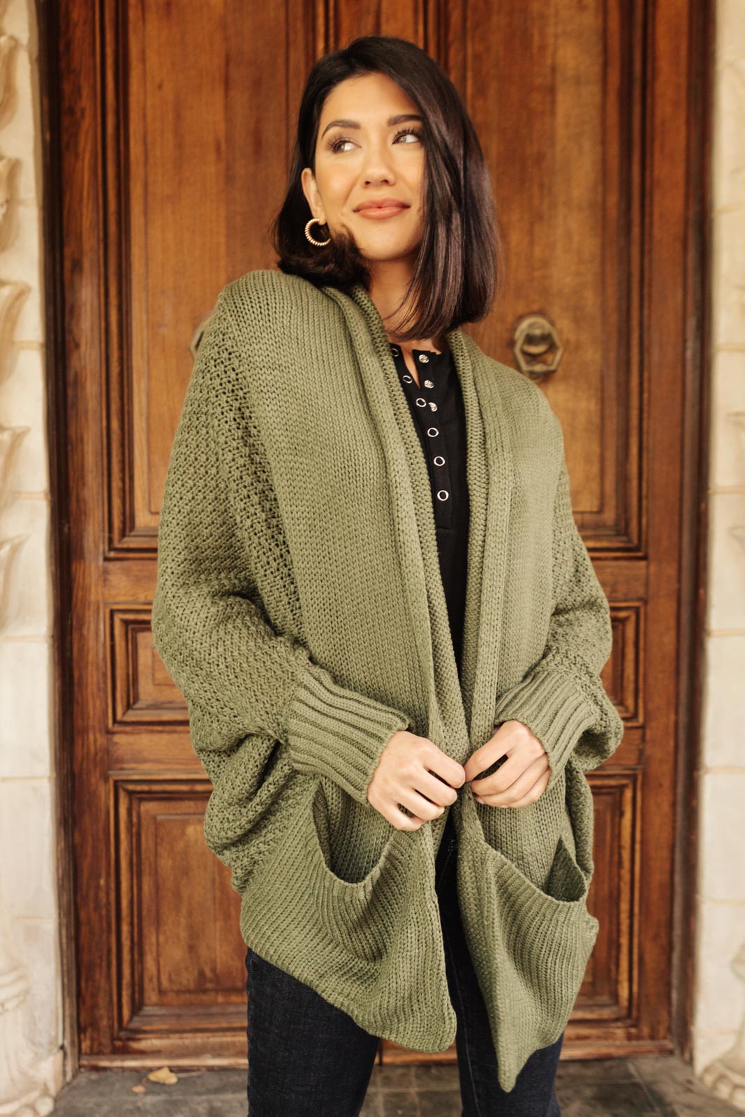 Not Your Grandmother's Cardigan in Olive