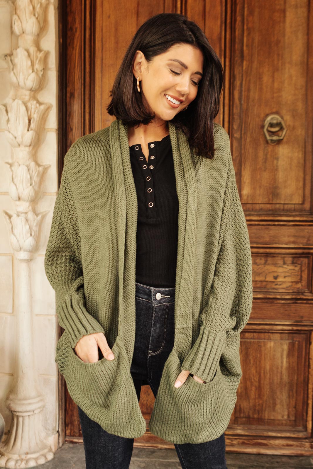 Not Your Grandmother's Cardigan in Olive