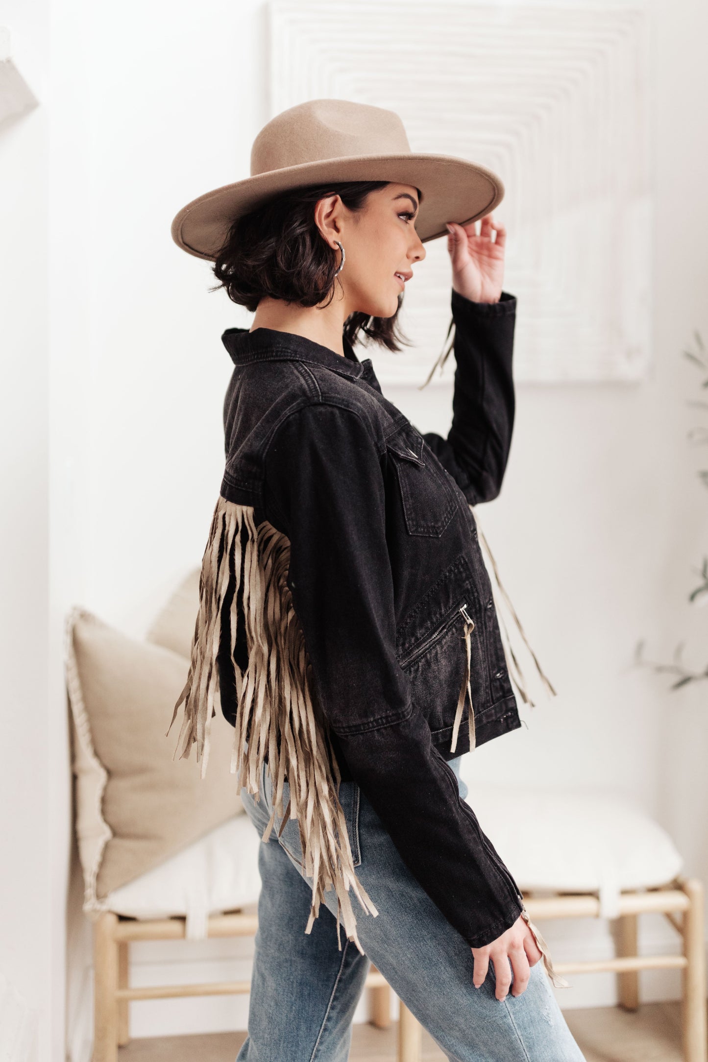 On The Fringe Jacket in Ash Black