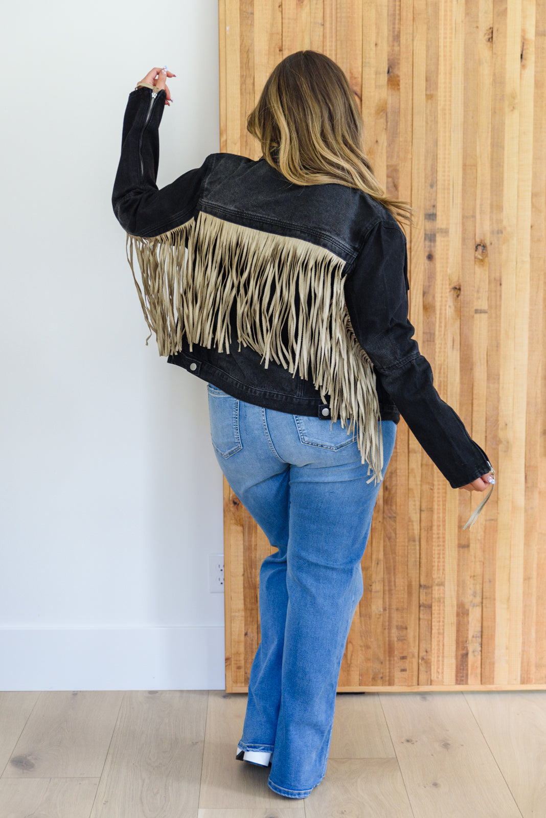 On The Fringe Jacket in Ash Black