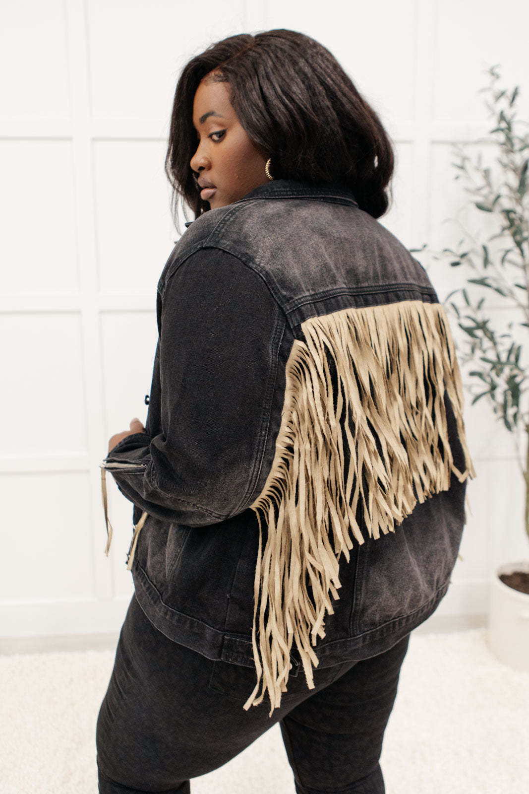 On The Fringe Jacket in Ash Black