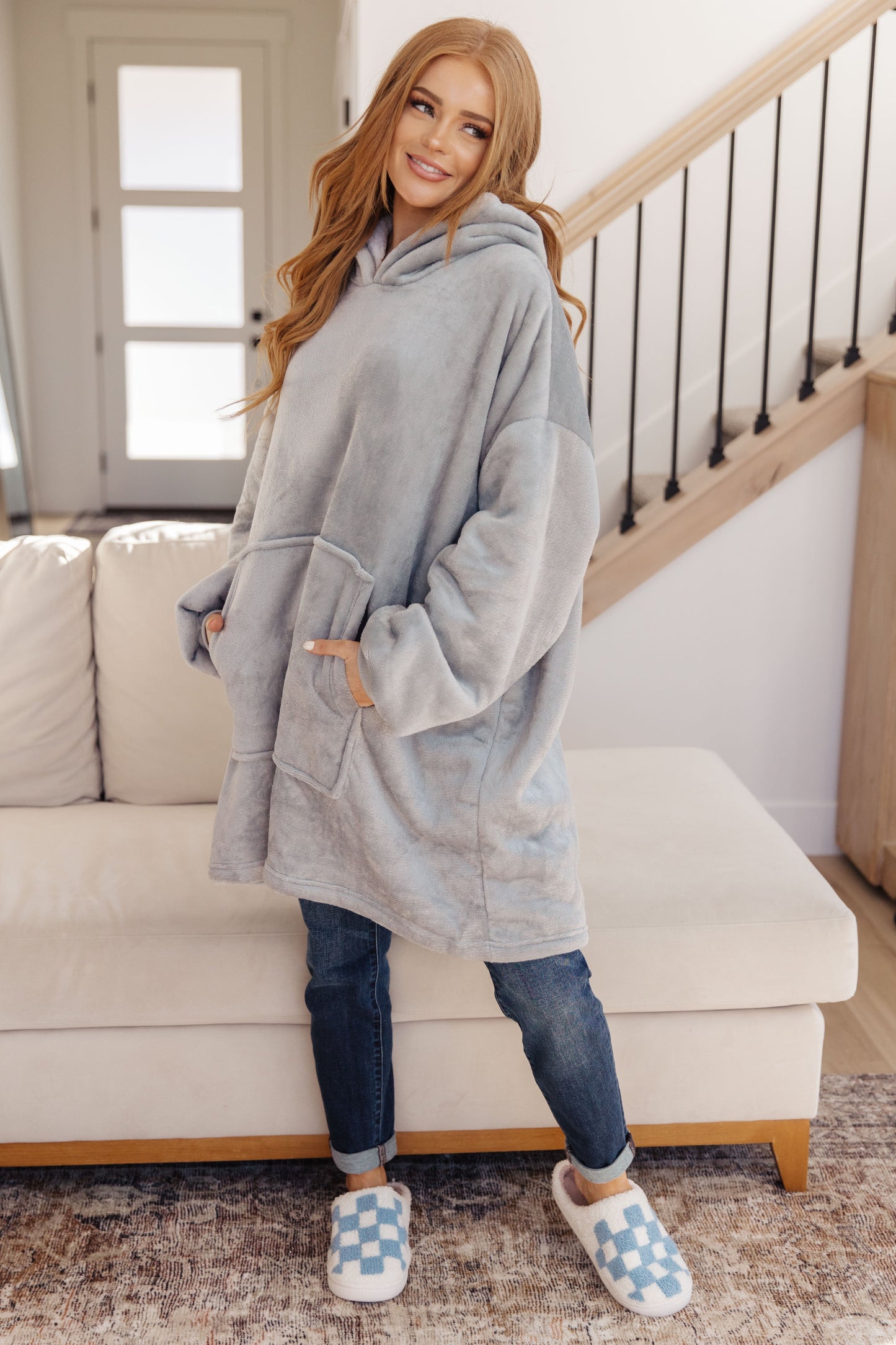 Oversized Velour Blanket Hoodie in Gray