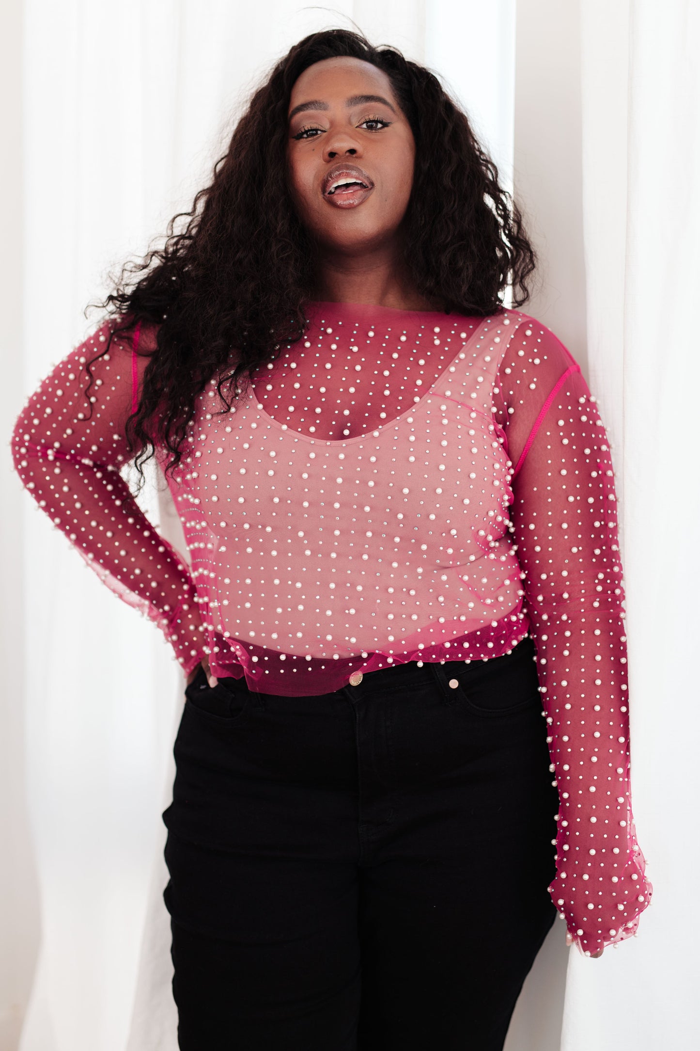 Pearl Diver Layering Top in Pink