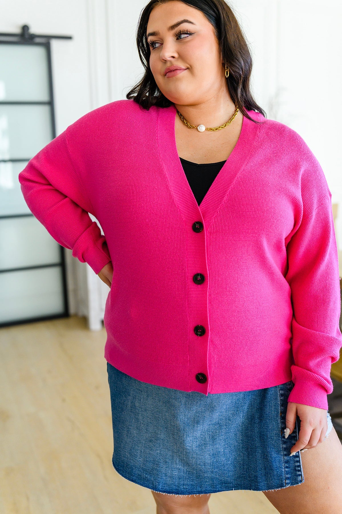 Pleasant Greetings V-Neck Cardigan in Fuchsia