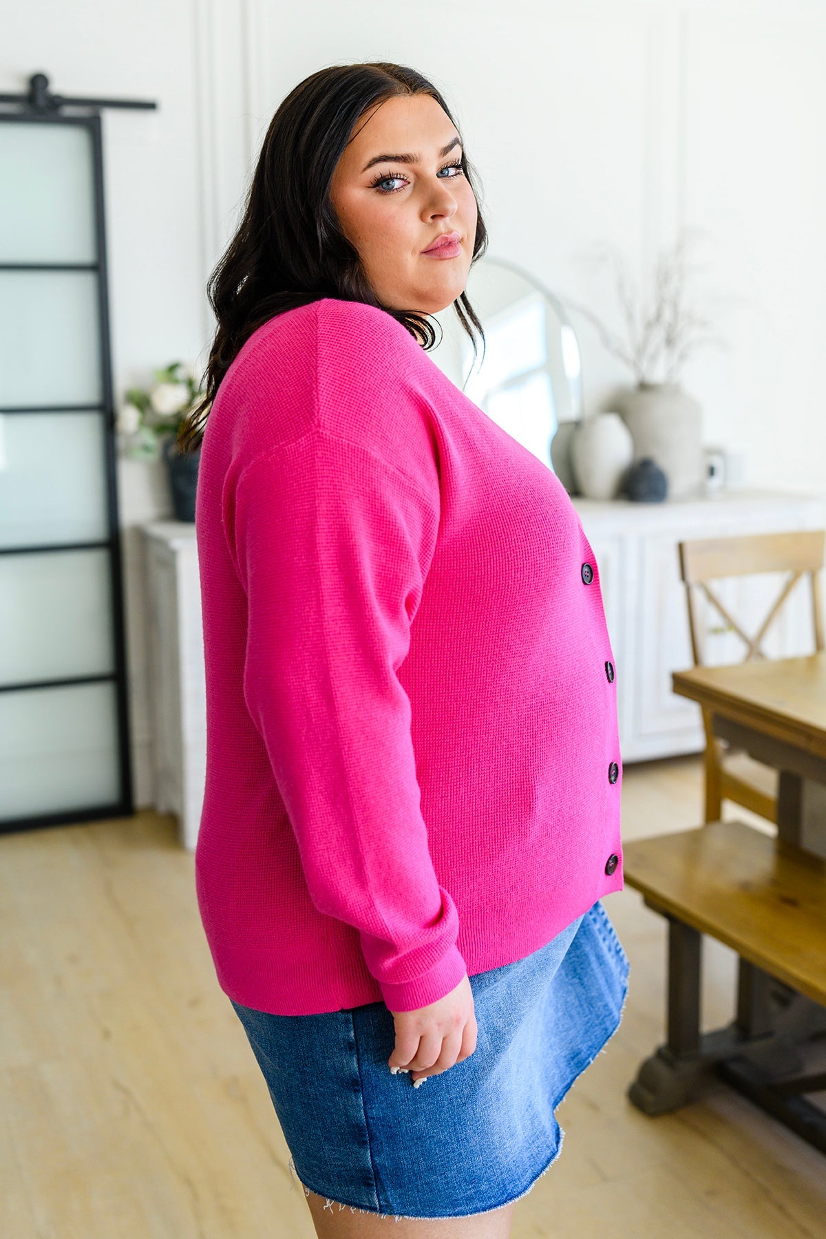 Pleasant Greetings V-Neck Cardigan in Fuchsia