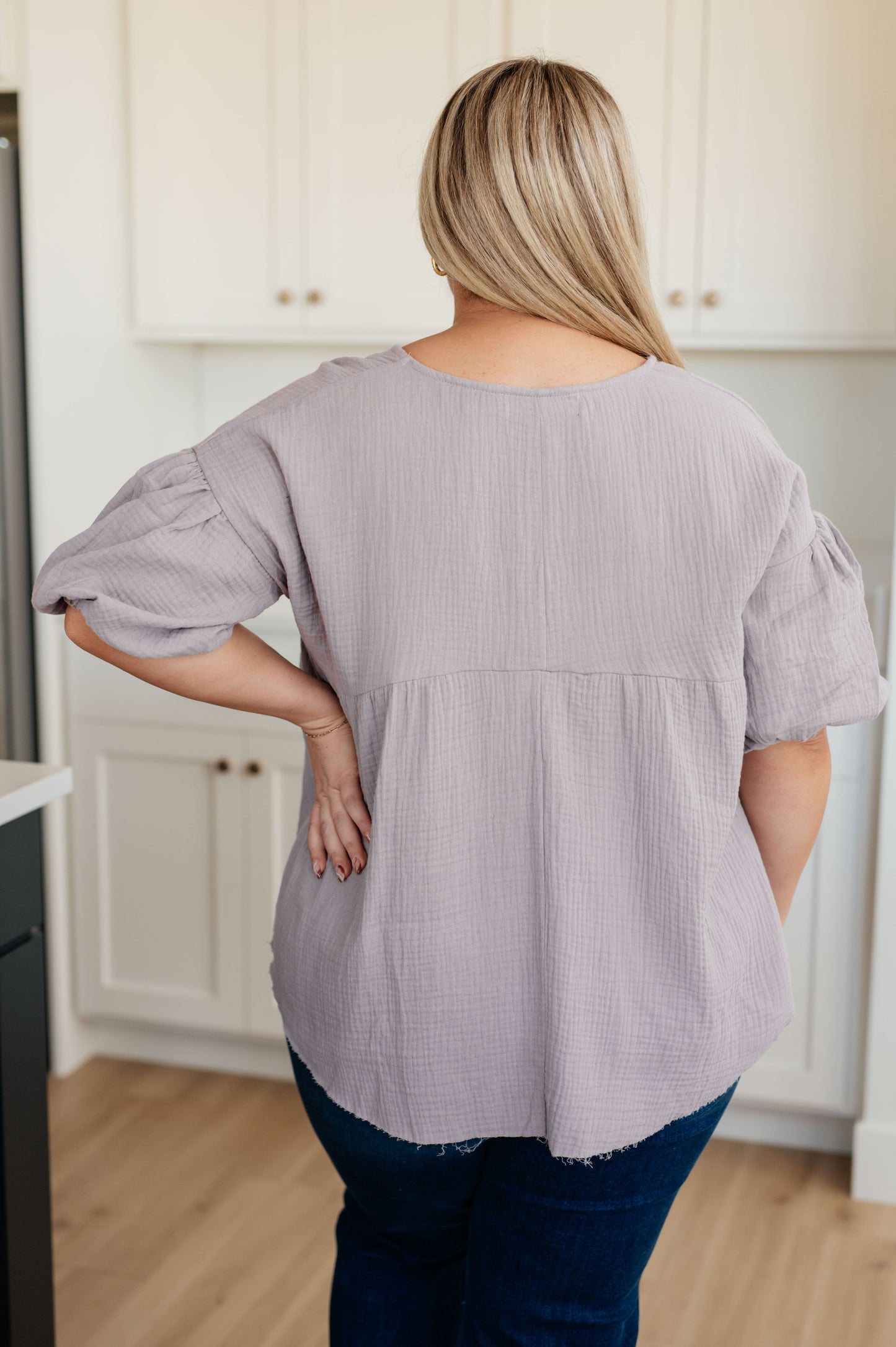 Pleasantly Perfect Bubble Sleeve Peasant Blouse