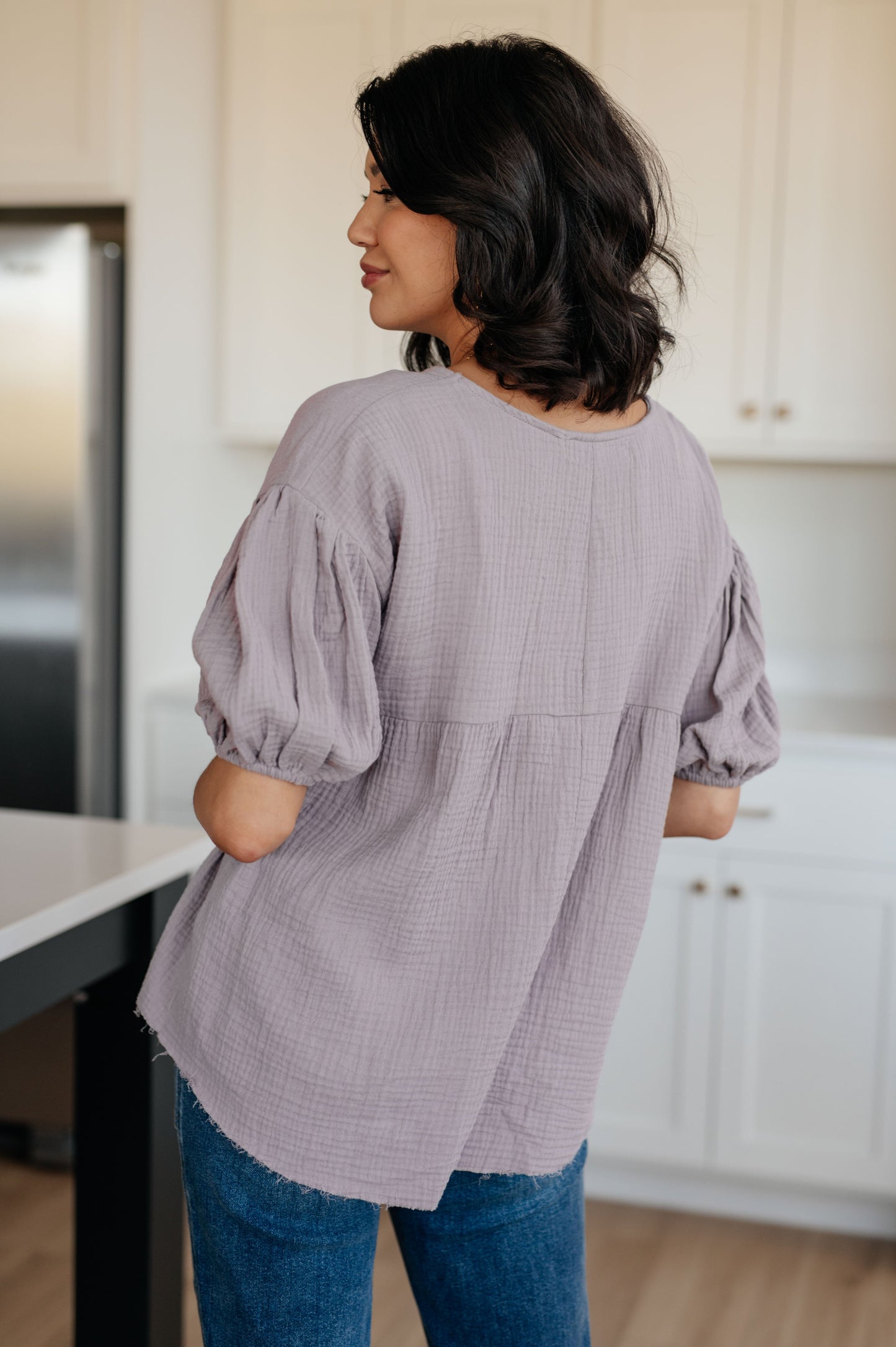 Pleasantly Perfect Bubble Sleeve Peasant Blouse