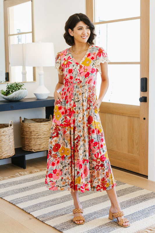 Please Don't Go Floral Midi Dress