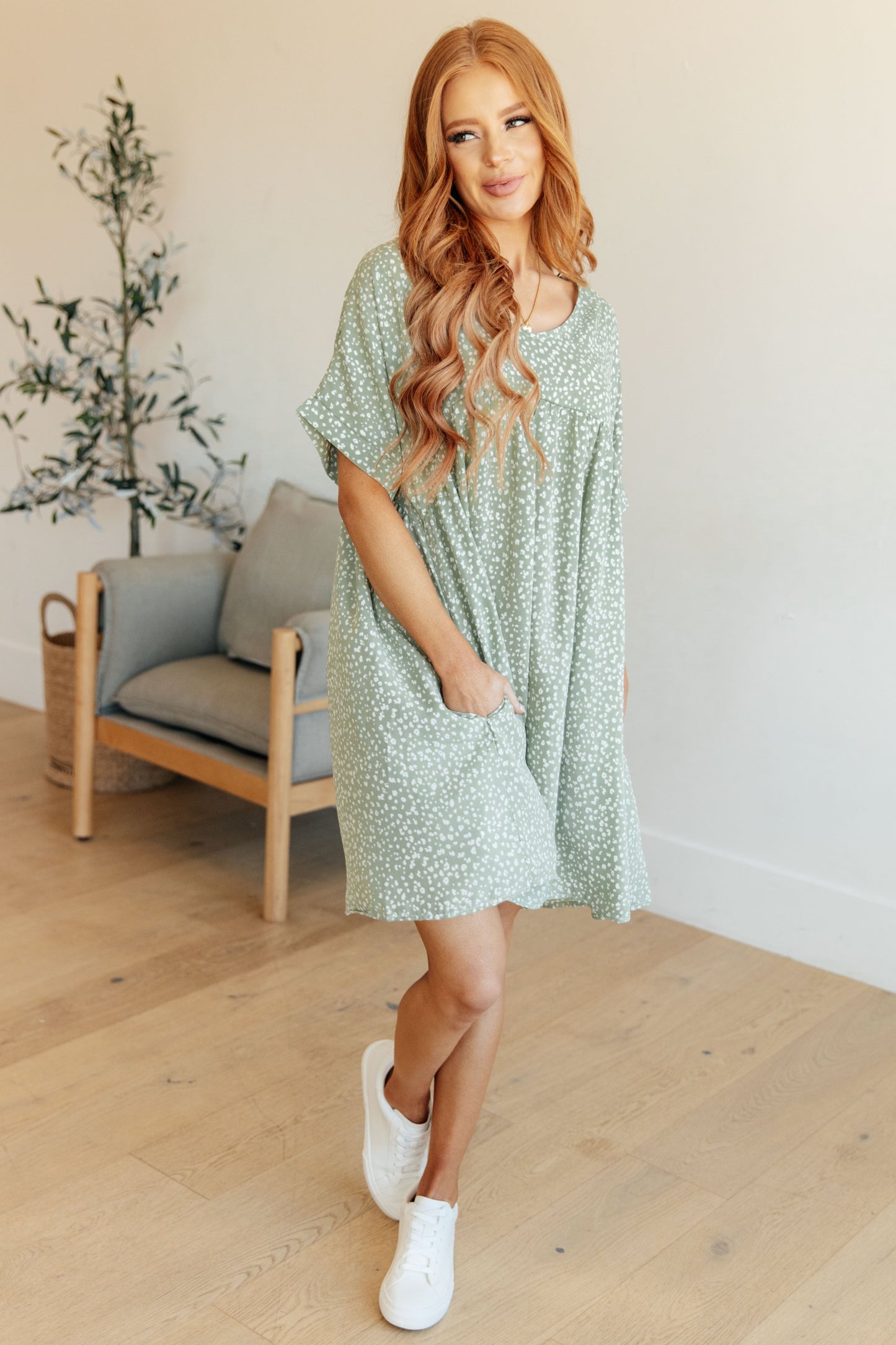 Rodeo Lights Dolman Sleeve Dress in Green Floral