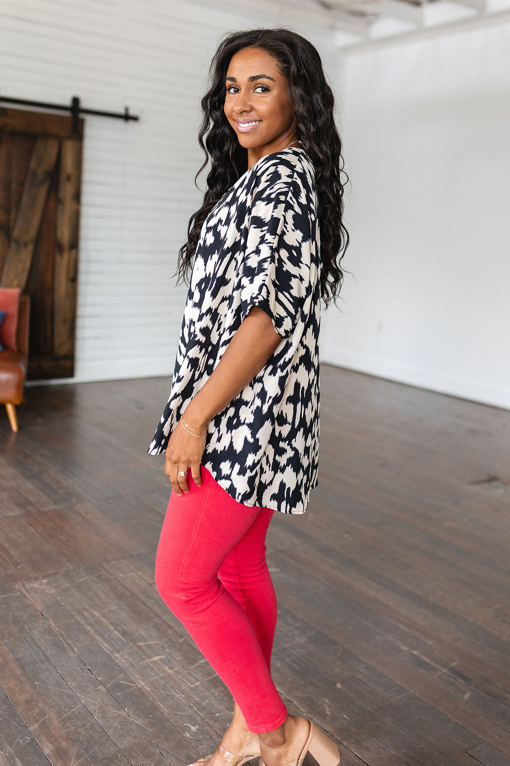 Unforgettable V-Neck Animal Print Blouse in Black