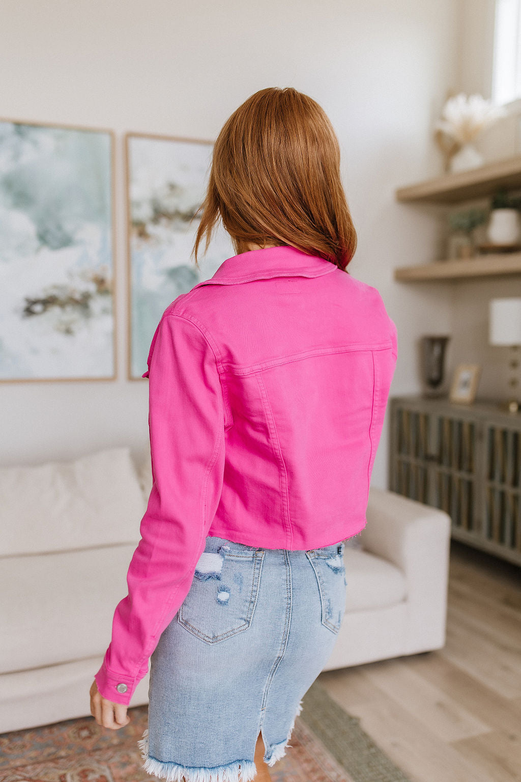 With a Whisper Denim Jacket in Hot Pink